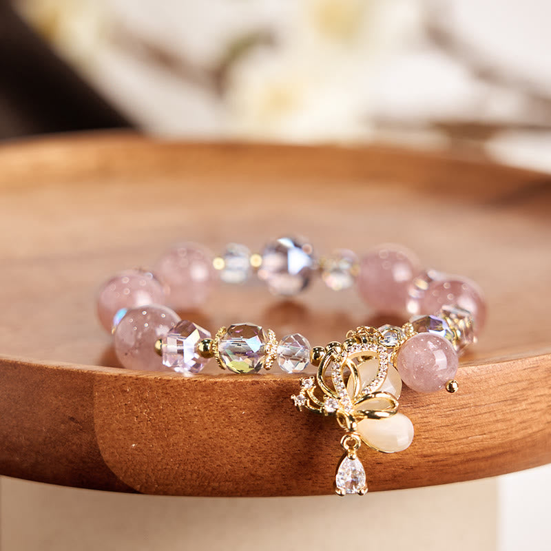 Natural Strawberry Quartz Butterfly Healing Bracelet - Image 7