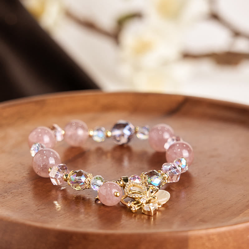 Natural Strawberry Quartz Butterfly Healing Bracelet - Image 5