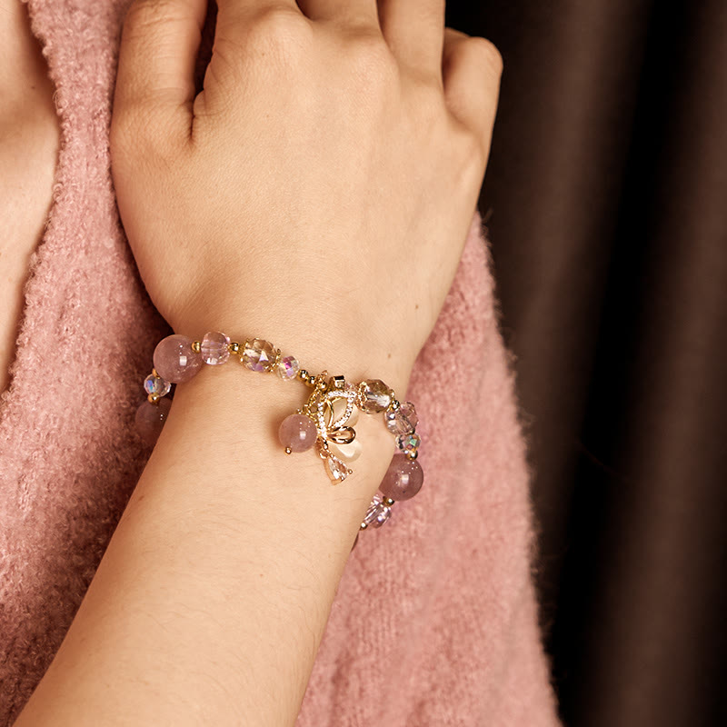 Natural Strawberry Quartz Butterfly Healing Bracelet - Image 4