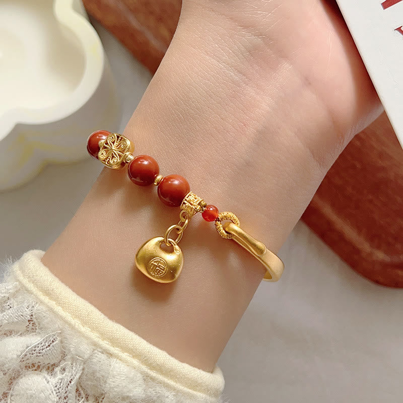 South Red Agate Fu Character Ingot Half Bracelet - Image 9