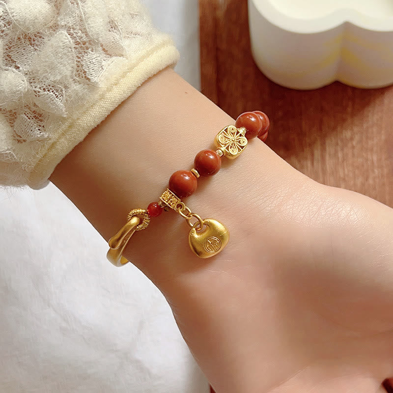 South Red Agate Fu Character Ingot Half Bracelet - Image 5