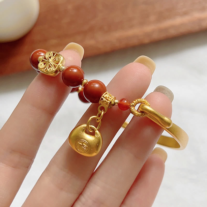 South Red Agate Fu Character Ingot Half Bracelet - Image 10