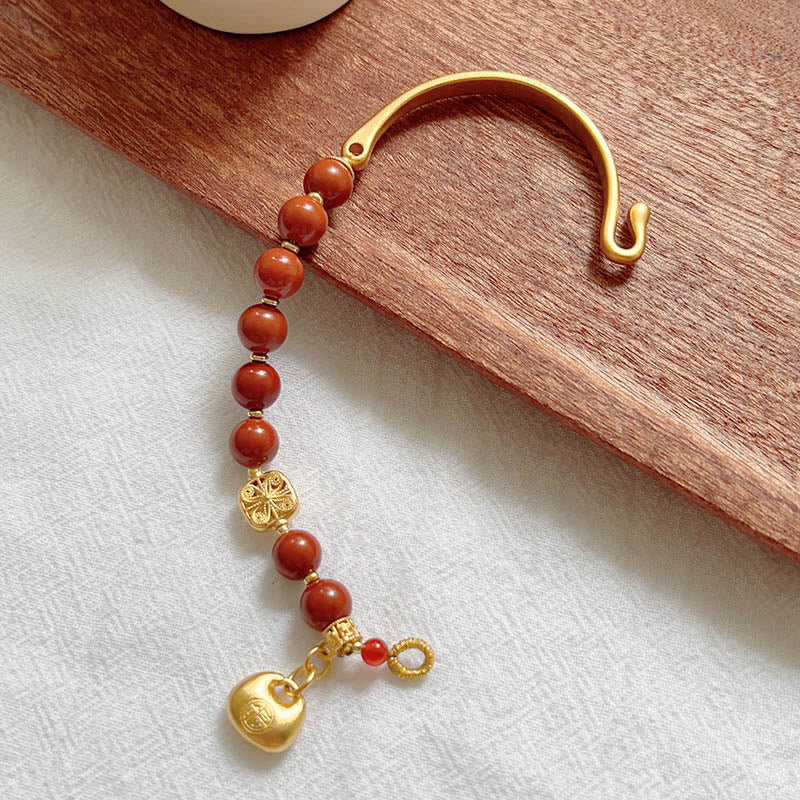 South Red Agate Fu Character Ingot Half Bracelet - Image 12