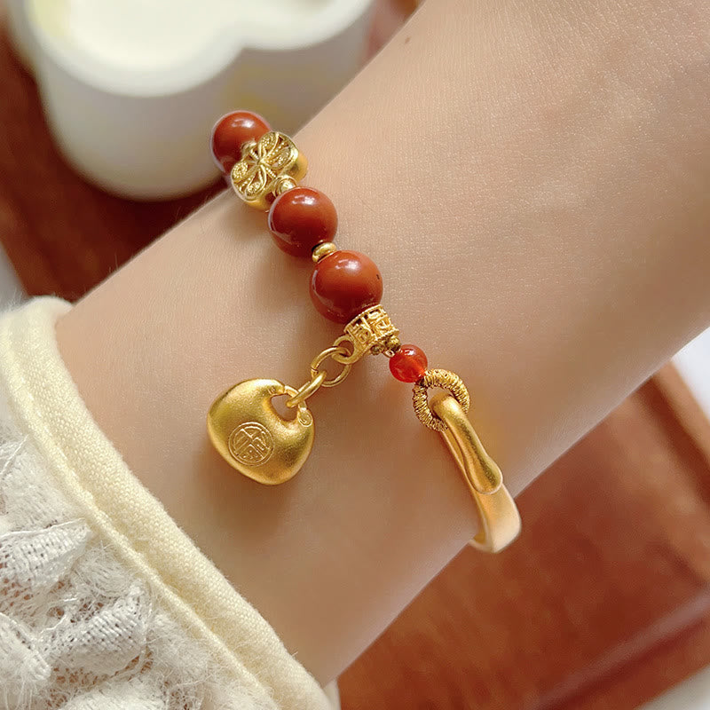 South Red Agate Fu Character Ingot Half Bracelet - Image 4