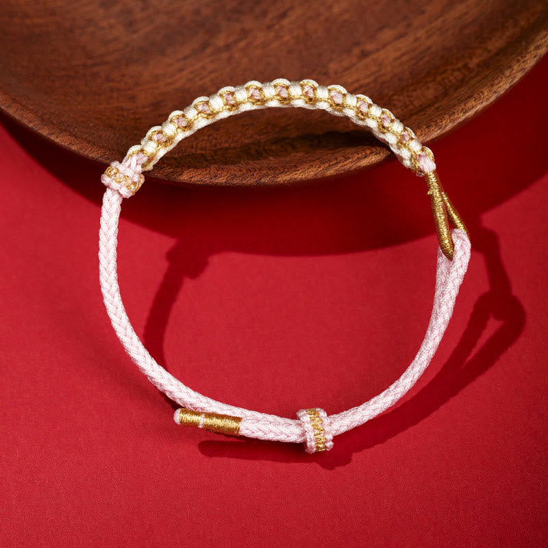 Tibetan Gold Thread Colorful Peach Blossom Knot Connection Braided Bracelet - Image 4