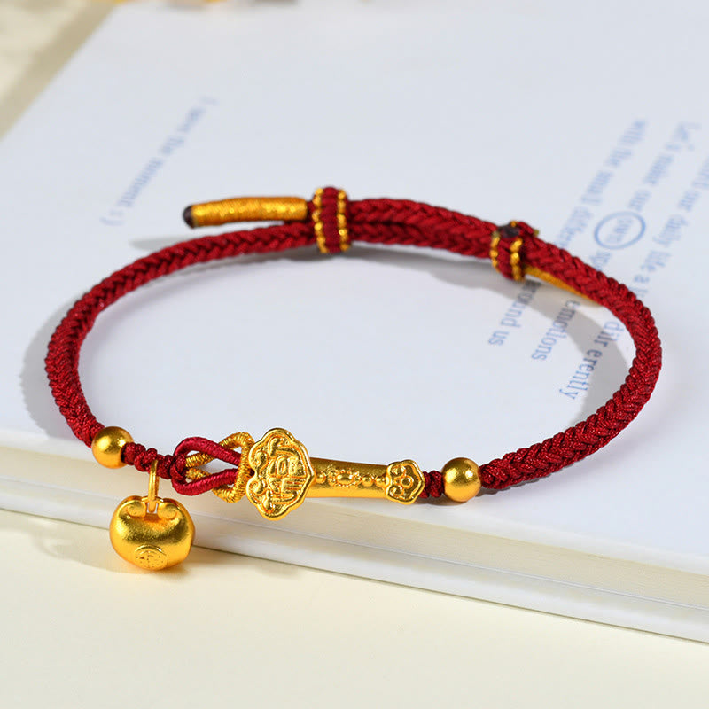 Red String Fu Character Ingot Ruyi Stick Luck Braided Bracelet