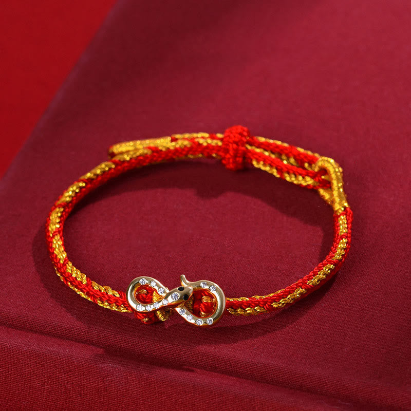 Red String Mobius Strip Year Of The Snake Luck Braided Bracelet