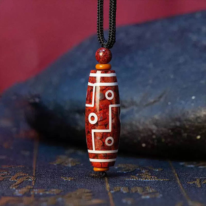 Cinnabar Nine-eye Dzi Bead Blessing Necklace Pendant - Image 3