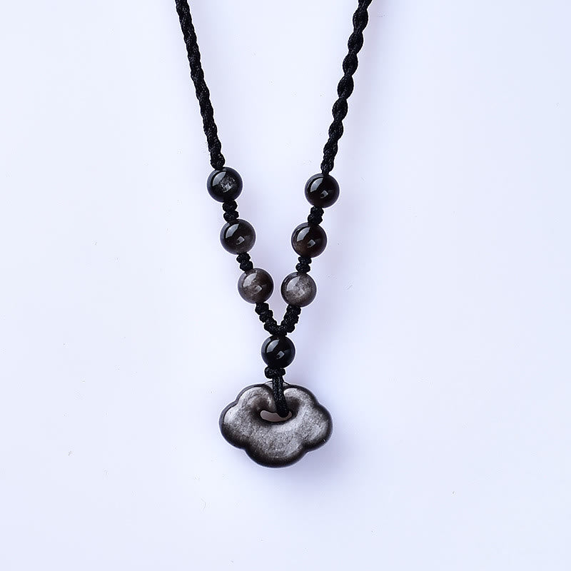 Natural Silver Sheen Obsidian Auspicious Clouds Protection Soothing Necklace Pendant - Image 3