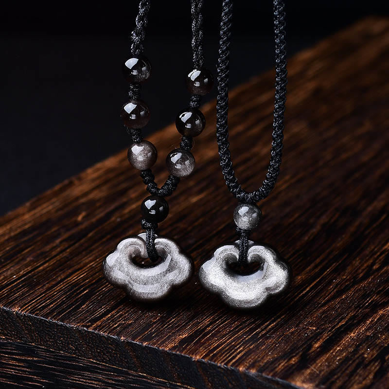 Natural Silver Sheen Obsidian Auspicious Clouds Protection Soothing Necklace Pendant - Image 9