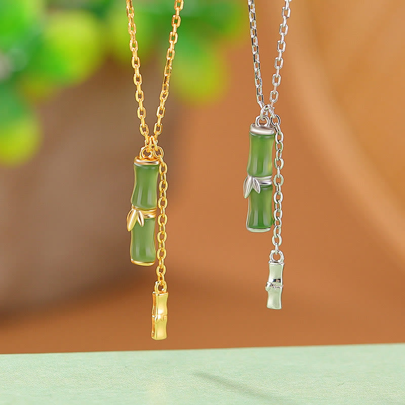 Hetian Jade 925 Sterling Silver Bamboo Abundance Necklace Pendant