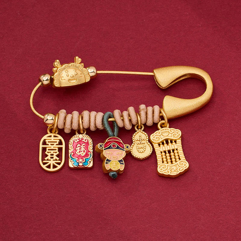 Dragon Fu Character Attract Fortune Brass Protection Brooch - Image 3