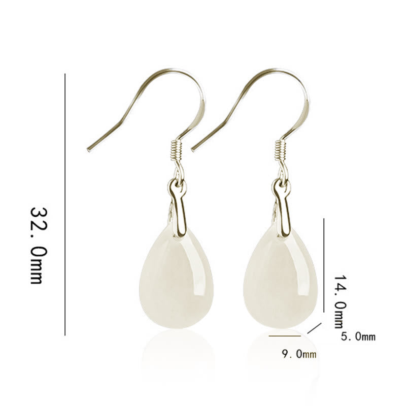 925 Sterling Silver Jade Water Drop Pattern Luck Prosperity Dangle Earrings - Image 10