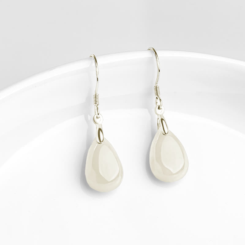 925 Sterling Silver Jade Water Drop Pattern Luck Prosperity Dangle Earrings - Image 5