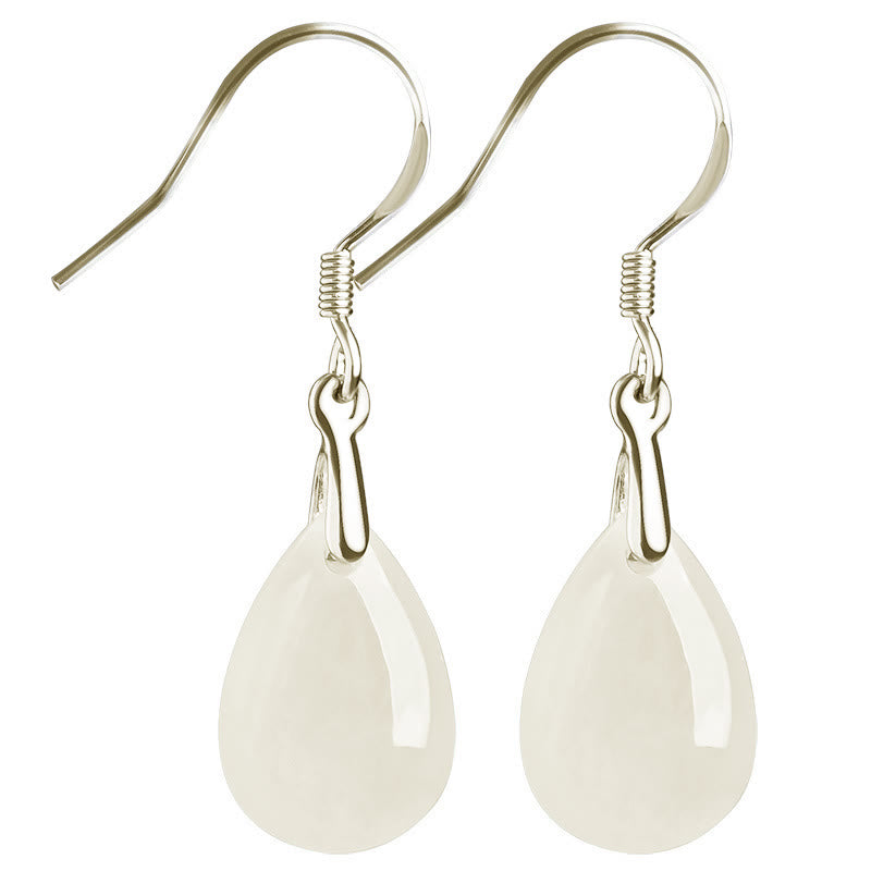 925 Sterling Silver Jade Water Drop Pattern Luck Prosperity Dangle Earrings - Image 9