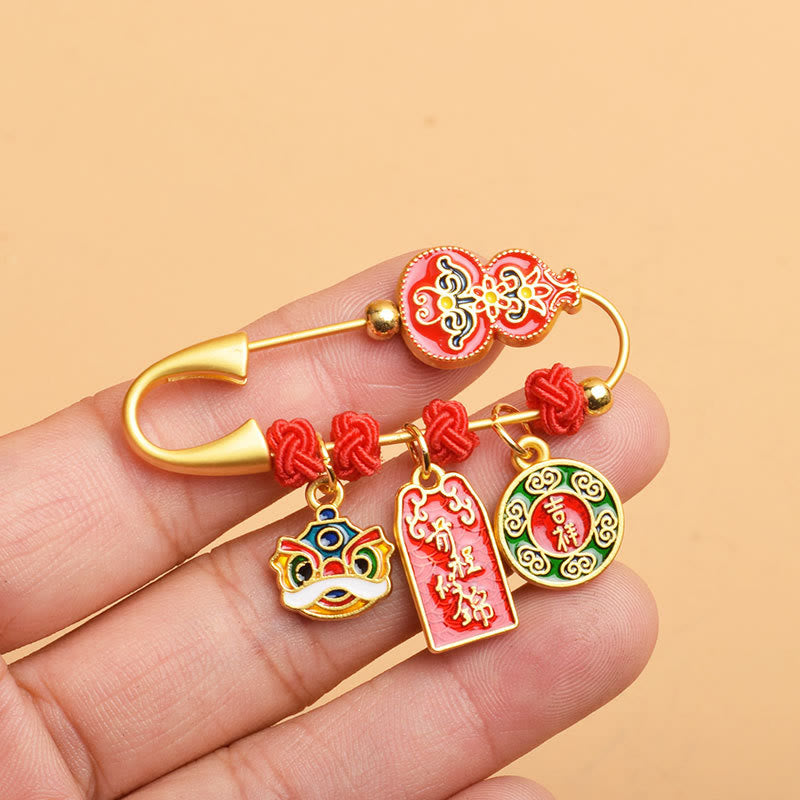 Gourd Dancing Lion Fu Character Safe And Well Blessing Brooch - Image 4