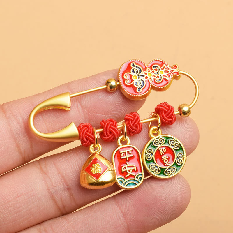 Gourd Dancing Lion Fu Character Safe And Well Blessing Brooch - Image 8