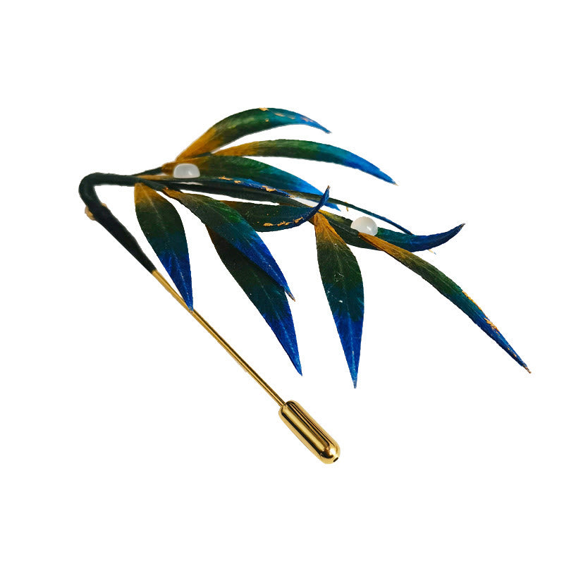 Handmade Velvet Flower Mulberry Silk Green Yellow Blue Leaves Brooch - Image 6