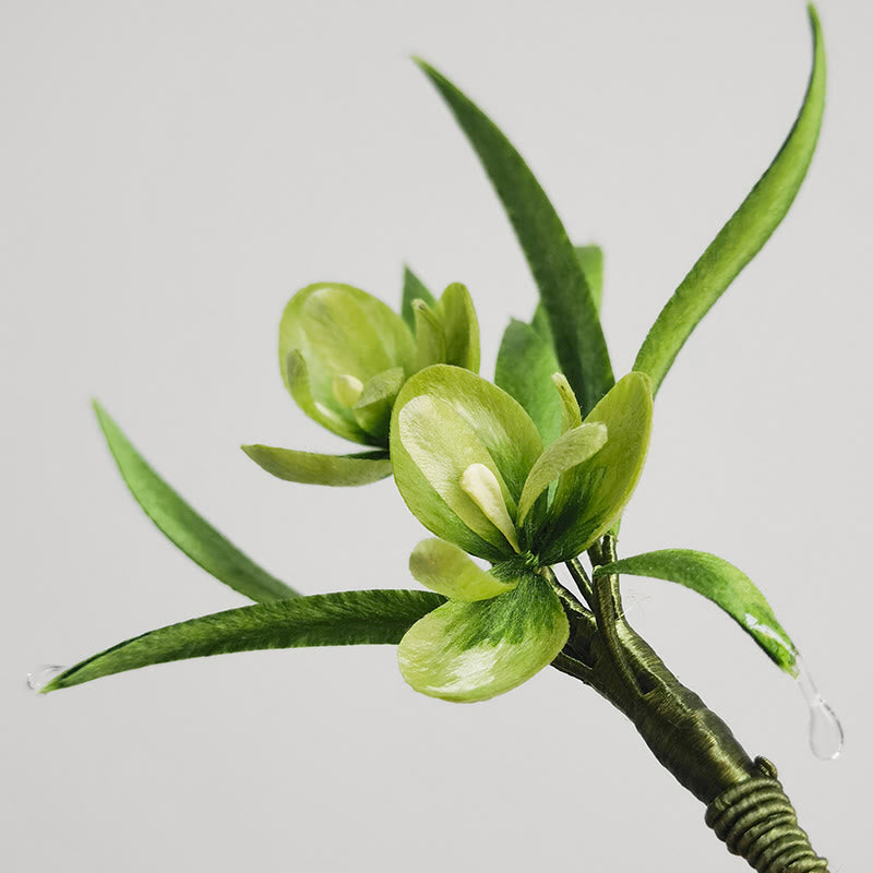 Handmade Velvet Flower Mulberry Silk Green Flowers Leaves Brooch Hairpin - Image 5