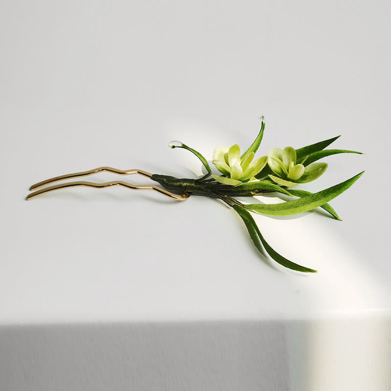 Handmade Velvet Flower Mulberry Silk Green Flowers Leaves Brooch Hairpin - Image 9