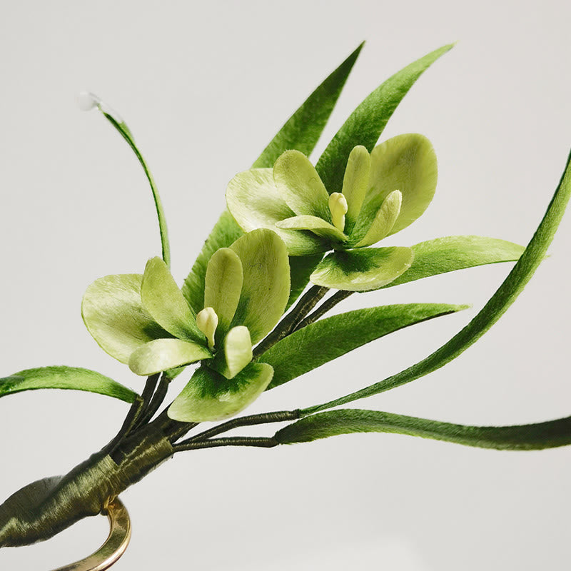 Handmade Velvet Flower Mulberry Silk Green Flowers Leaves Brooch Hairpin - Image 12