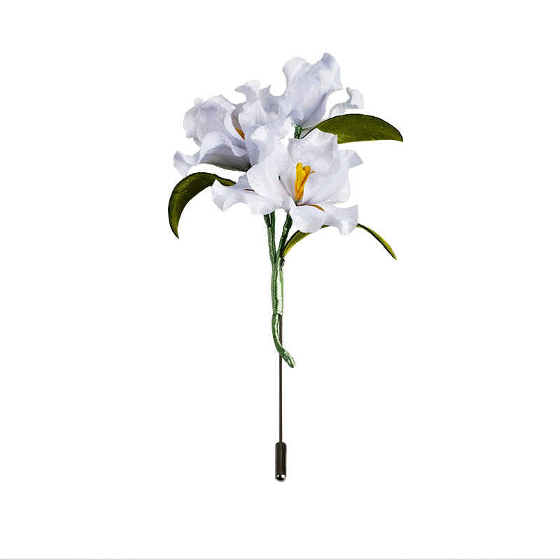 Handmade Velvet Flower Mulberry Silk White Iris Flower Brooch - Image 6