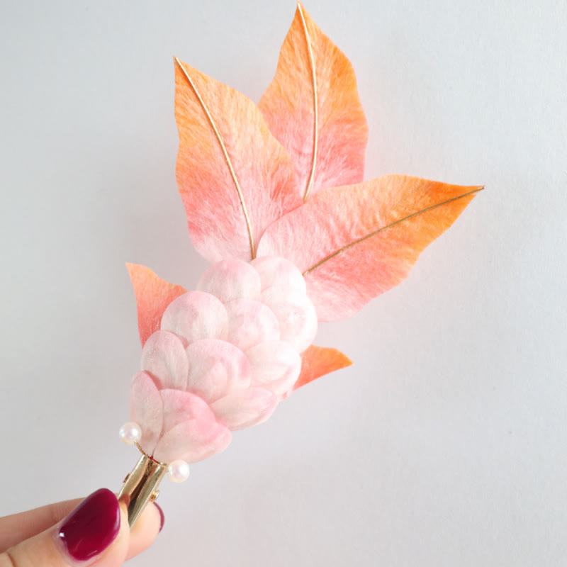 Handmade Yangzhou Velvet Flower Mulberry Silk Red Koi Fish Leaves Brooch Hair Clip - Image 6