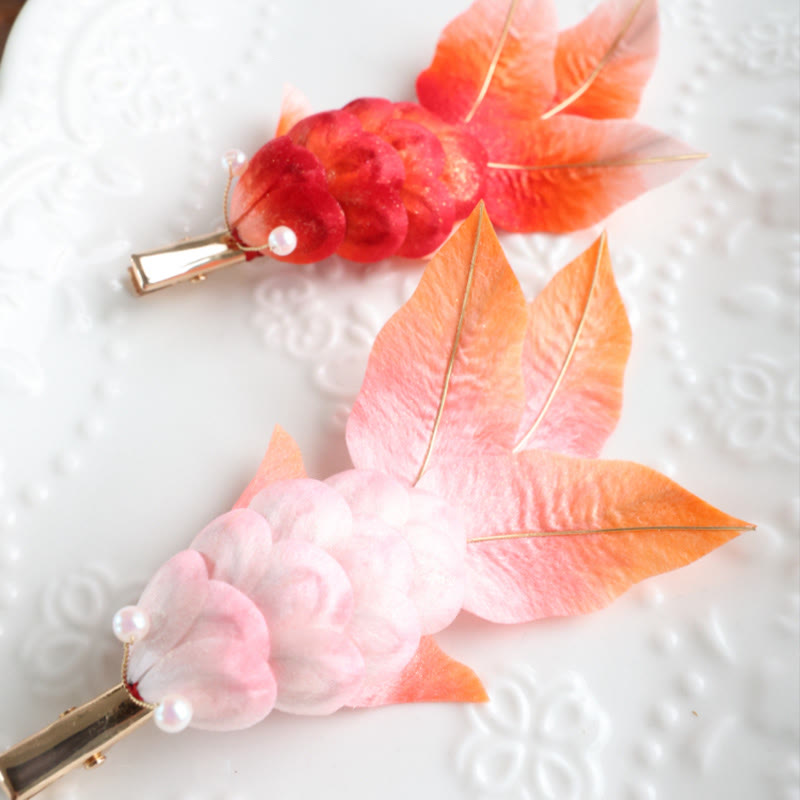 Handmade Yangzhou Velvet Flower Mulberry Silk Red Koi Fish Leaves Brooch Hair Clip - Image 8