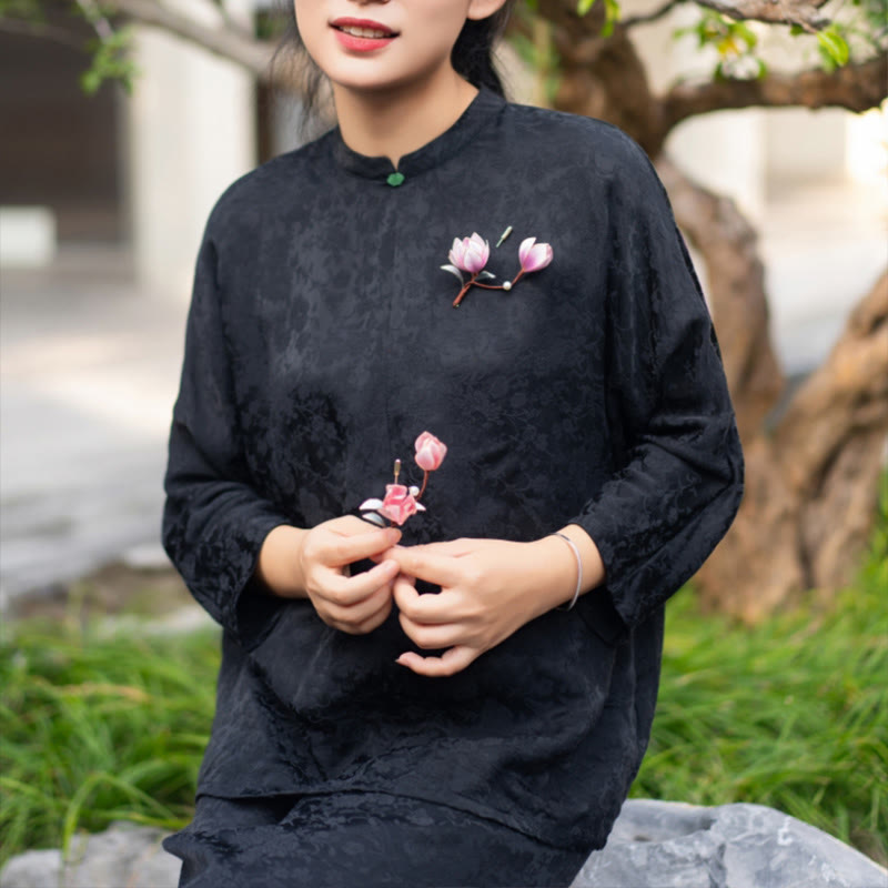 Handmade Yangzhou Velvet Flower Mulberry Silk Purple Magnolia Brooch Hairpin - Image 4