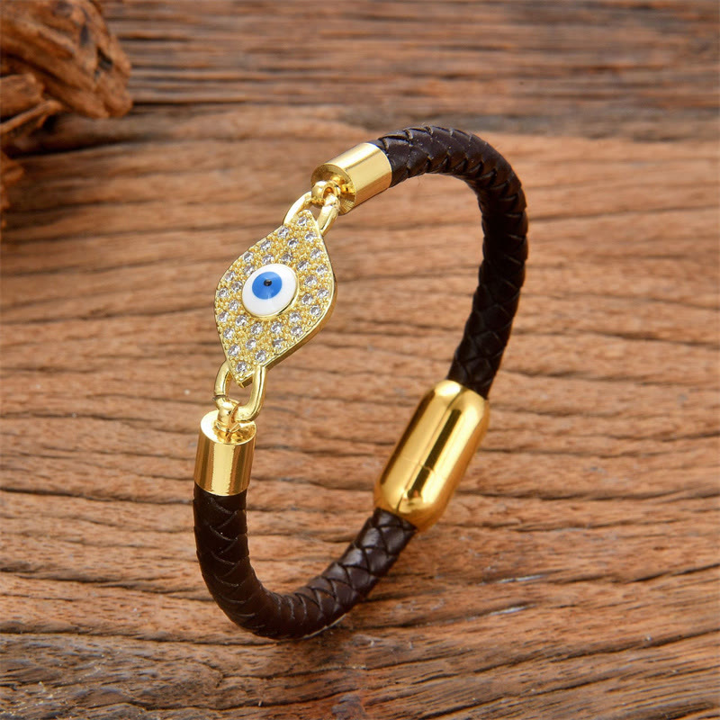Evil Eye Protection Leather Metal Buckle Bracelet