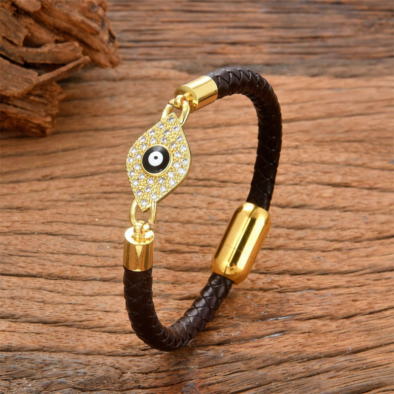 Evil Eye Protection Leather Metal Buckle Bracelet - Image 3