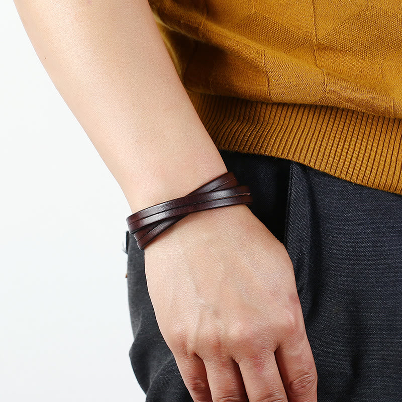 Vintage Multi-layer Leather Strength Buckle Bracelet - Image 5