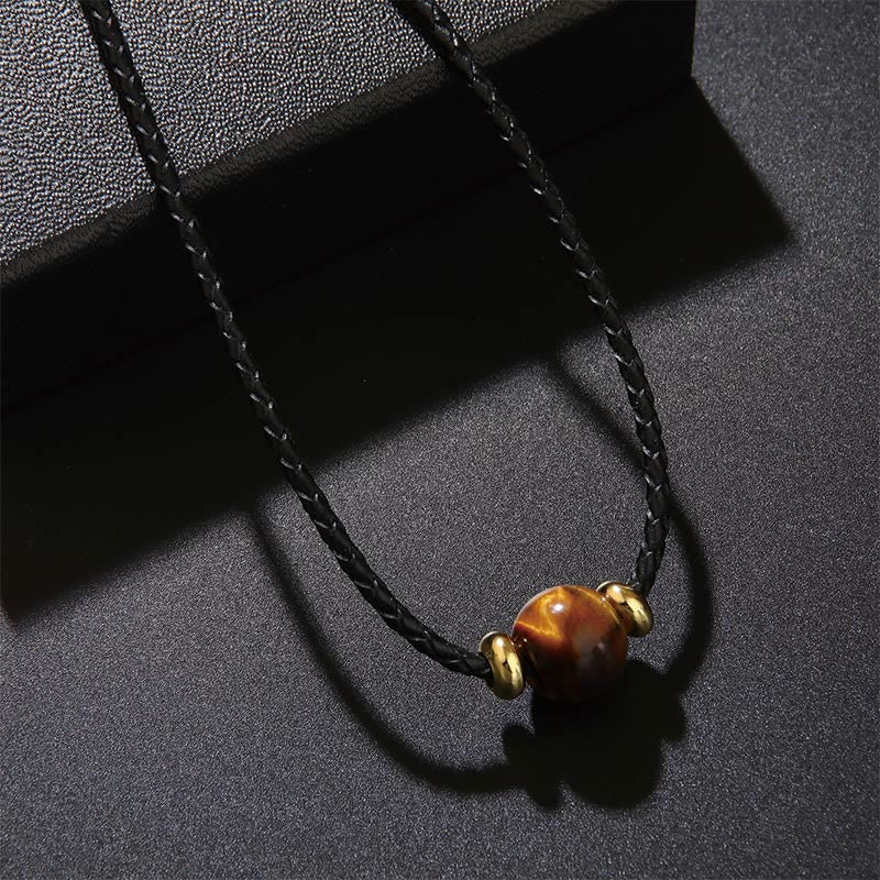 Natural Tiger Eye Beaded Protection Wax Rope Necklace Pendant