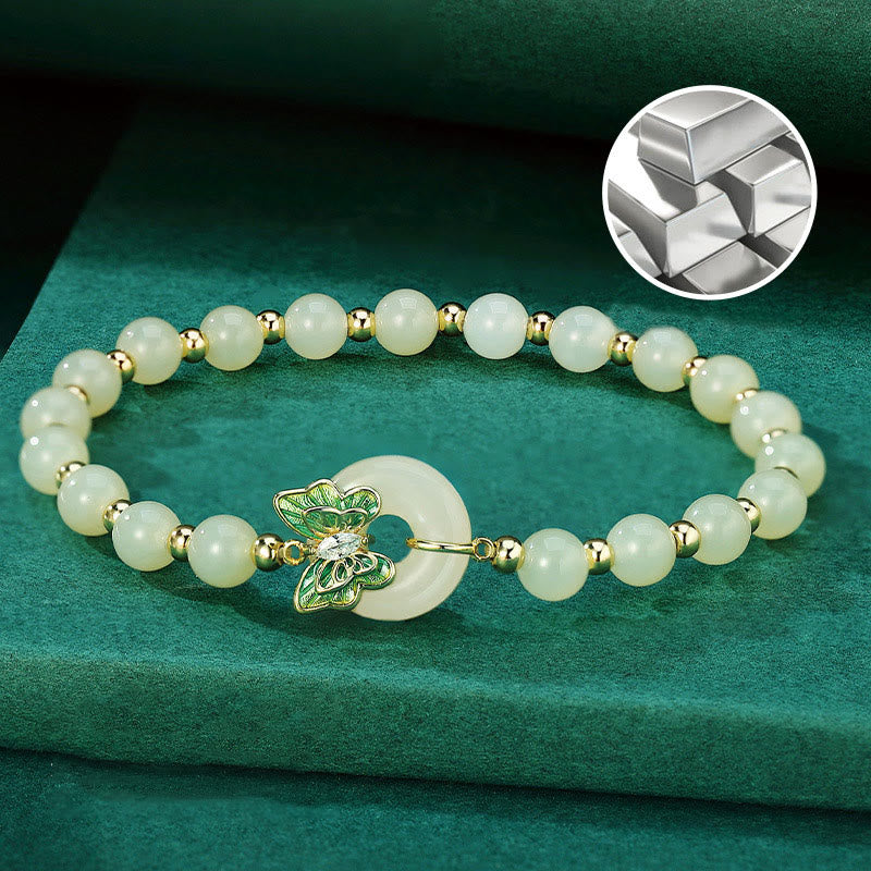 925 Sterling Silver Natural Hetian Jade Peace Buckle Butterfly Zircon Luck Bracelet Necklace Pendant - Image 3