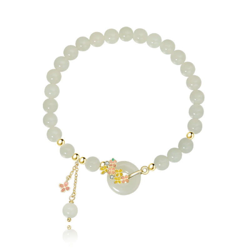 925 Sterling Silver Natural Hetian Jade Osmanthus Flowers Peace Buckle Zircon Luck Bracelet Necklace Pendant - Image 10