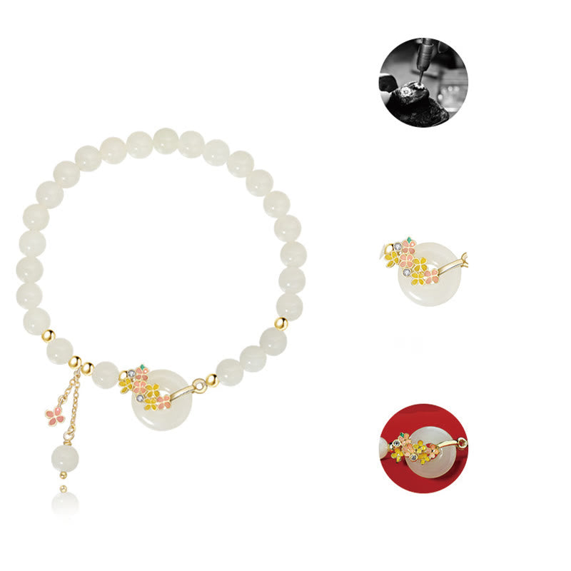 925 Sterling Silver Natural Hetian Jade Osmanthus Flowers Peace Buckle Zircon Luck Bracelet Necklace Pendant - Image 9