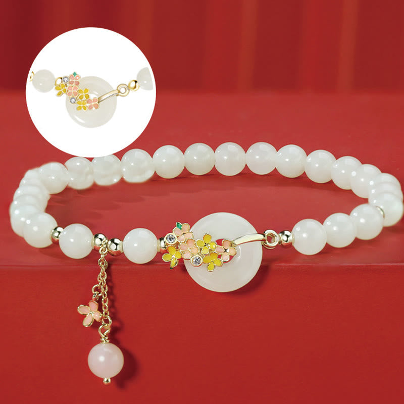 925 Sterling Silver Natural Hetian Jade Osmanthus Flowers Peace Buckle Zircon Luck Bracelet Necklace Pendant - Image 3