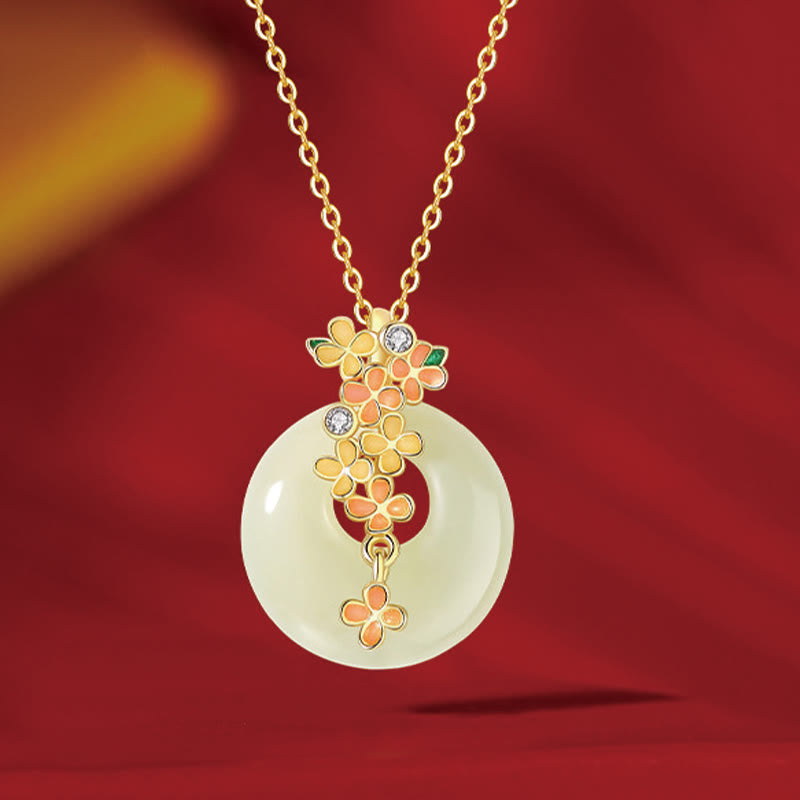 925 Sterling Silver Natural Hetian Jade Osmanthus Flowers Peace Buckle Zircon Luck Bracelet Necklace Pendant - Image 13