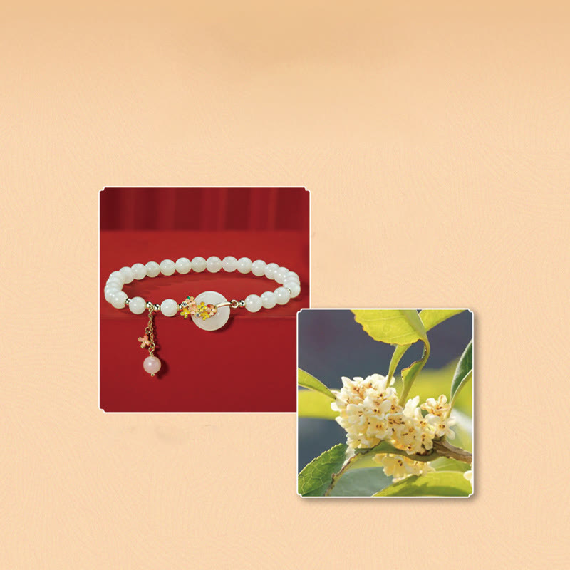 925 Sterling Silver Natural Hetian Jade Osmanthus Flowers Peace Buckle Zircon Luck Bracelet Necklace Pendant - Image 5
