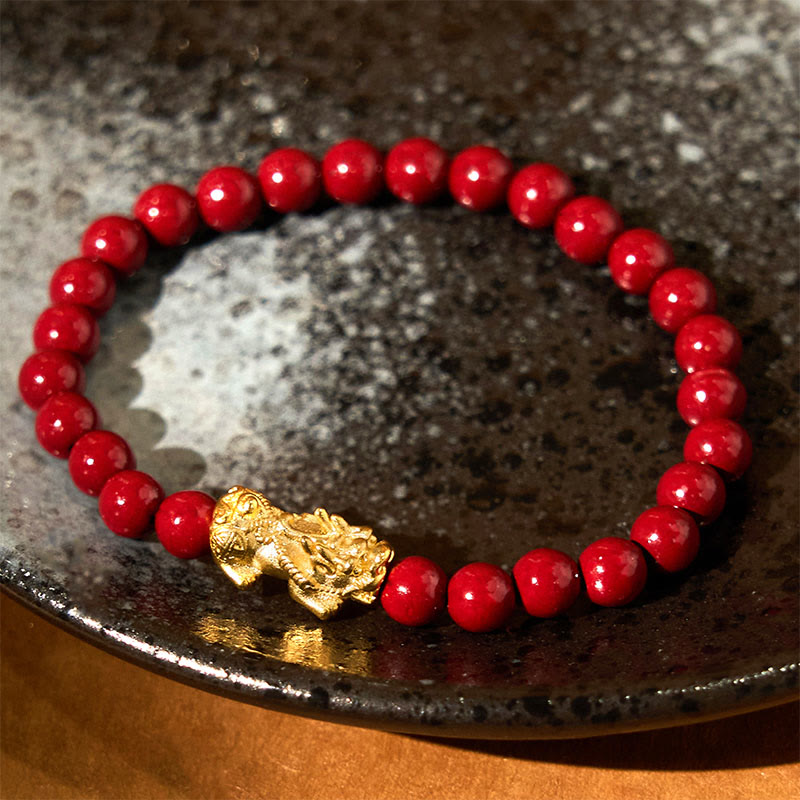 Natural Cinnabar Beads Pixiu Blessing Bracelet - Image 2