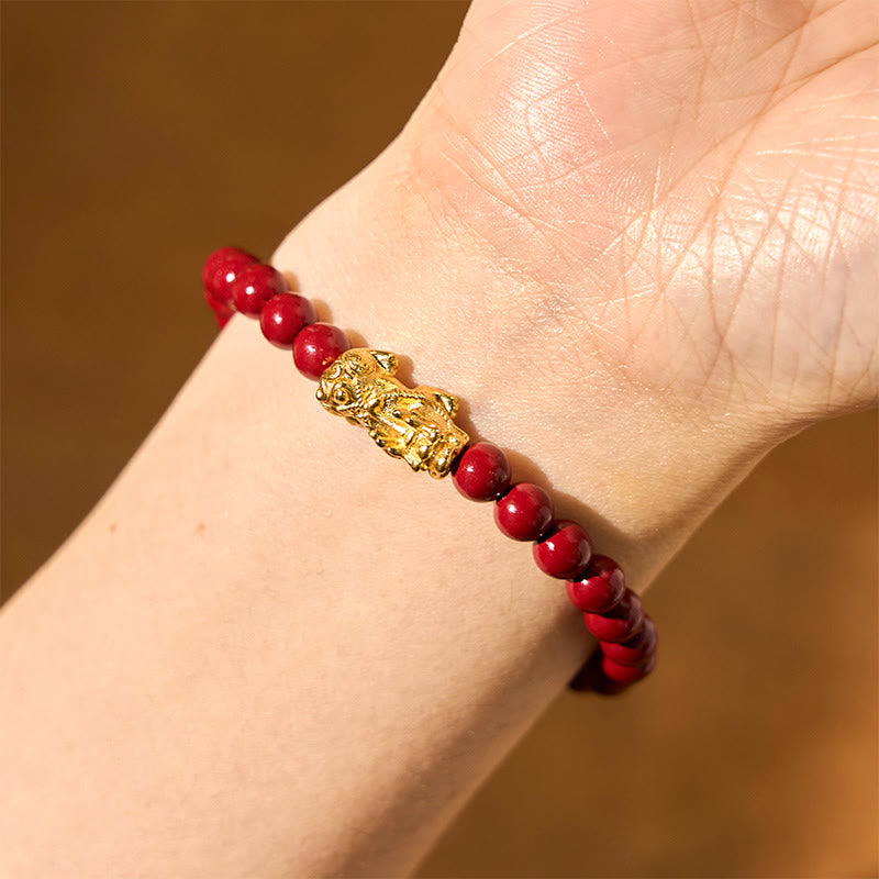 Natural Cinnabar Beads Pixiu Blessing Bracelet - Image 10