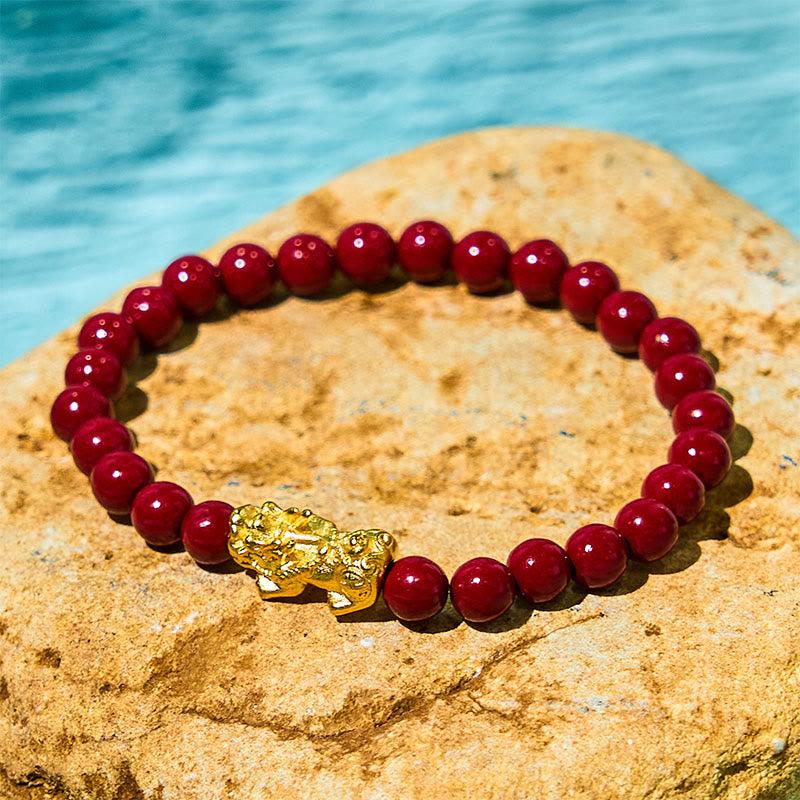 Natural Cinnabar Beads Pixiu Blessing Bracelet - Image 4