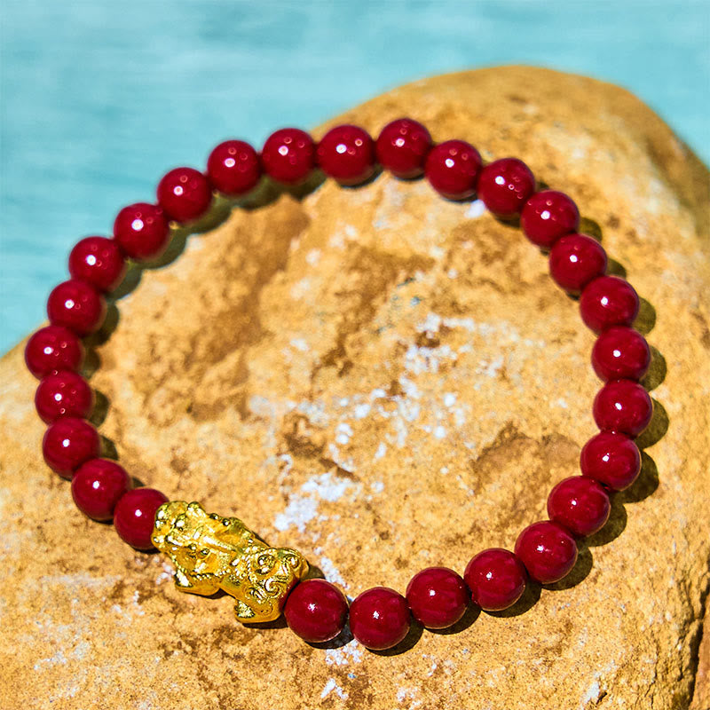 Natural Cinnabar Beads Pixiu Blessing Bracelet - Image 3