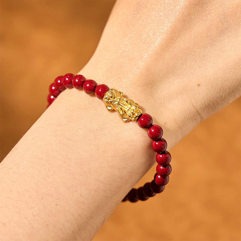Natural Cinnabar Beads Pixiu Blessing Bracelet - Image 9