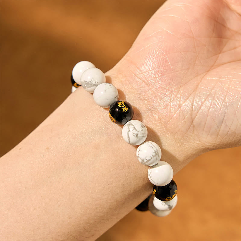 Vintage White Turquoise Black Onyx Pixiu Beads Blessing Bracelet - Image 11
