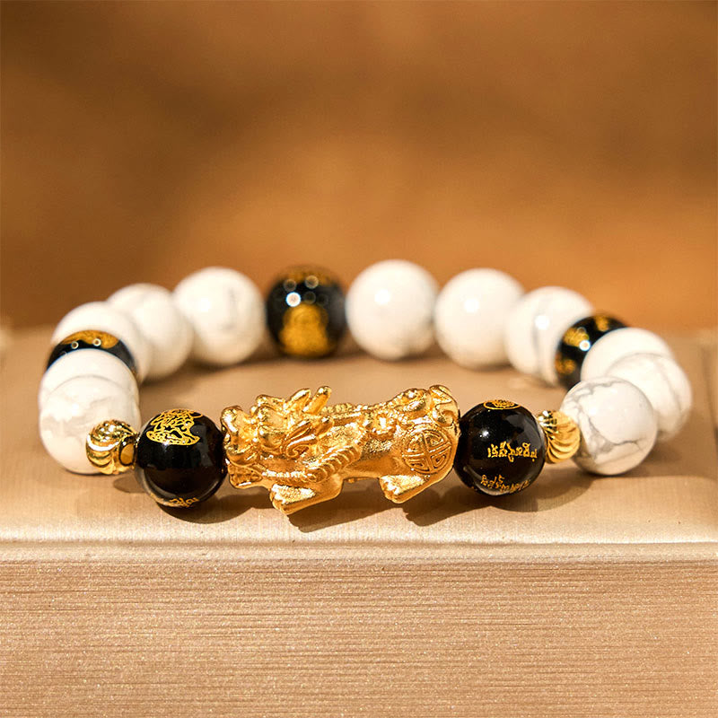 Vintage White Turquoise Black Onyx Pixiu Beads Blessing Bracelet - Image 3