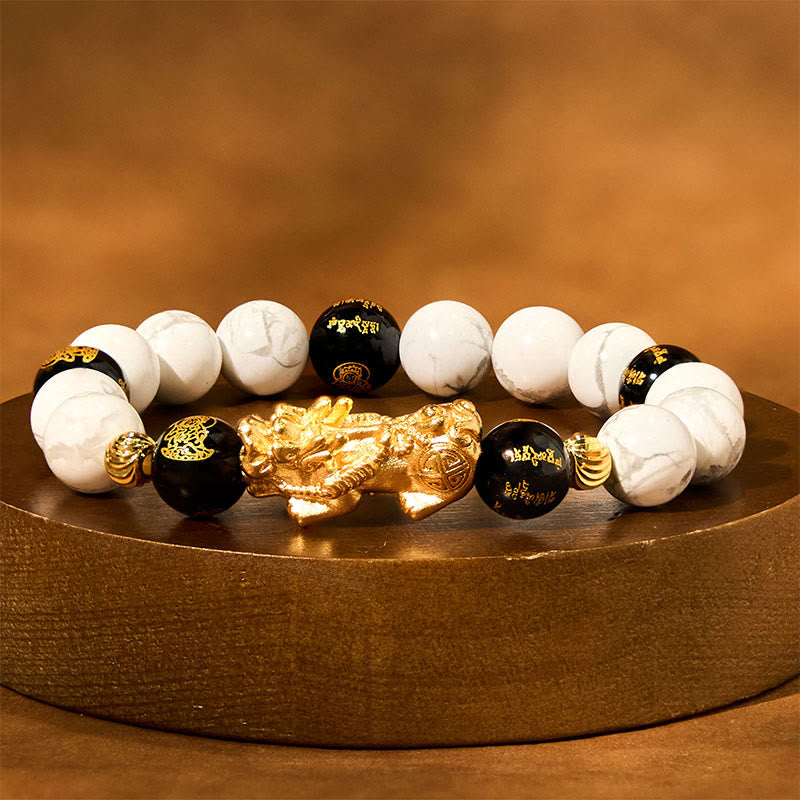 Vintage White Turquoise Black Onyx Pixiu Beads Blessing Bracelet - Image 12