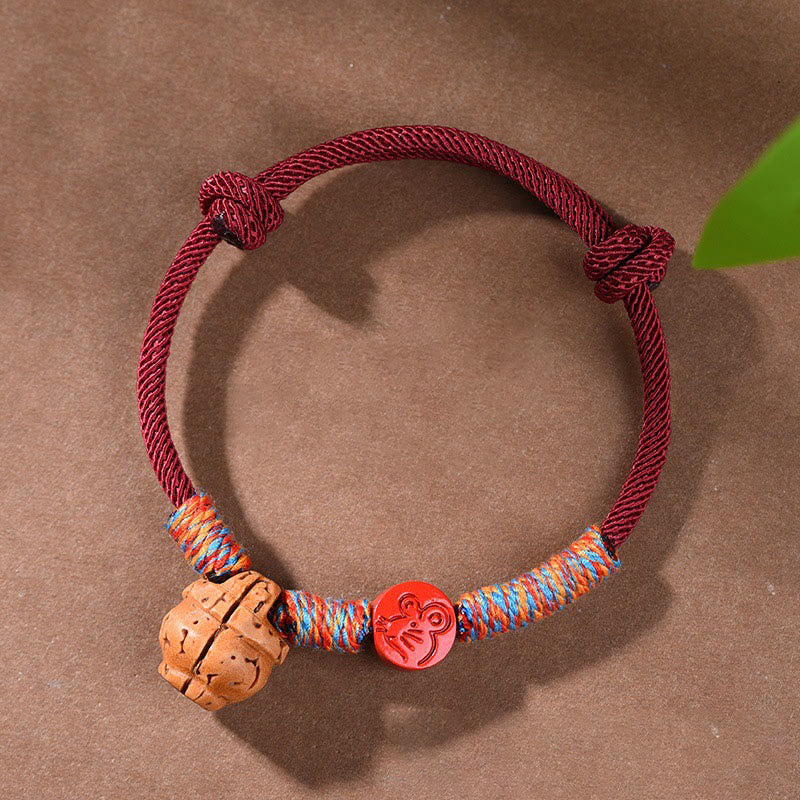 Handmade Chinese Zodiac Red String Peach Pit Cinnabar Luck Bracelet - Image 11