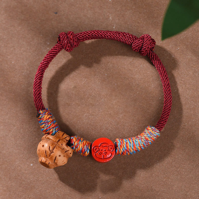 Handmade Chinese Zodiac Red String Peach Pit Cinnabar Luck Bracelet - Image 25