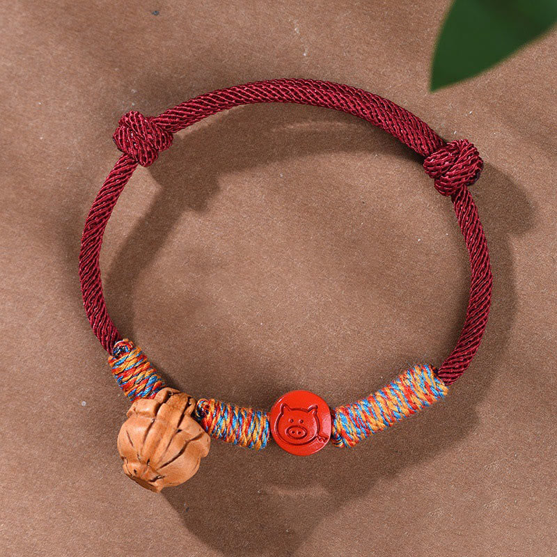 Handmade Chinese Zodiac Red String Peach Pit Cinnabar Luck Bracelet - Image 28